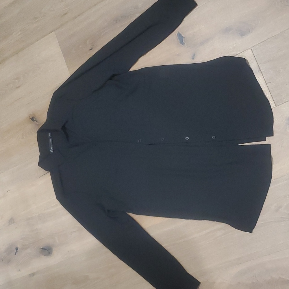 New York & Company Women's Medium Black Collared Shirt Button-Down Shirt